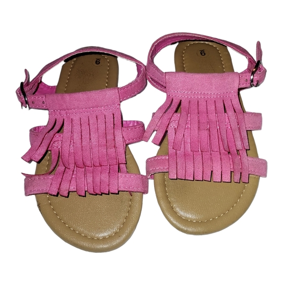 Girl's Pink Suede Fringed Sandals Size 9 - Picture 2 of 5